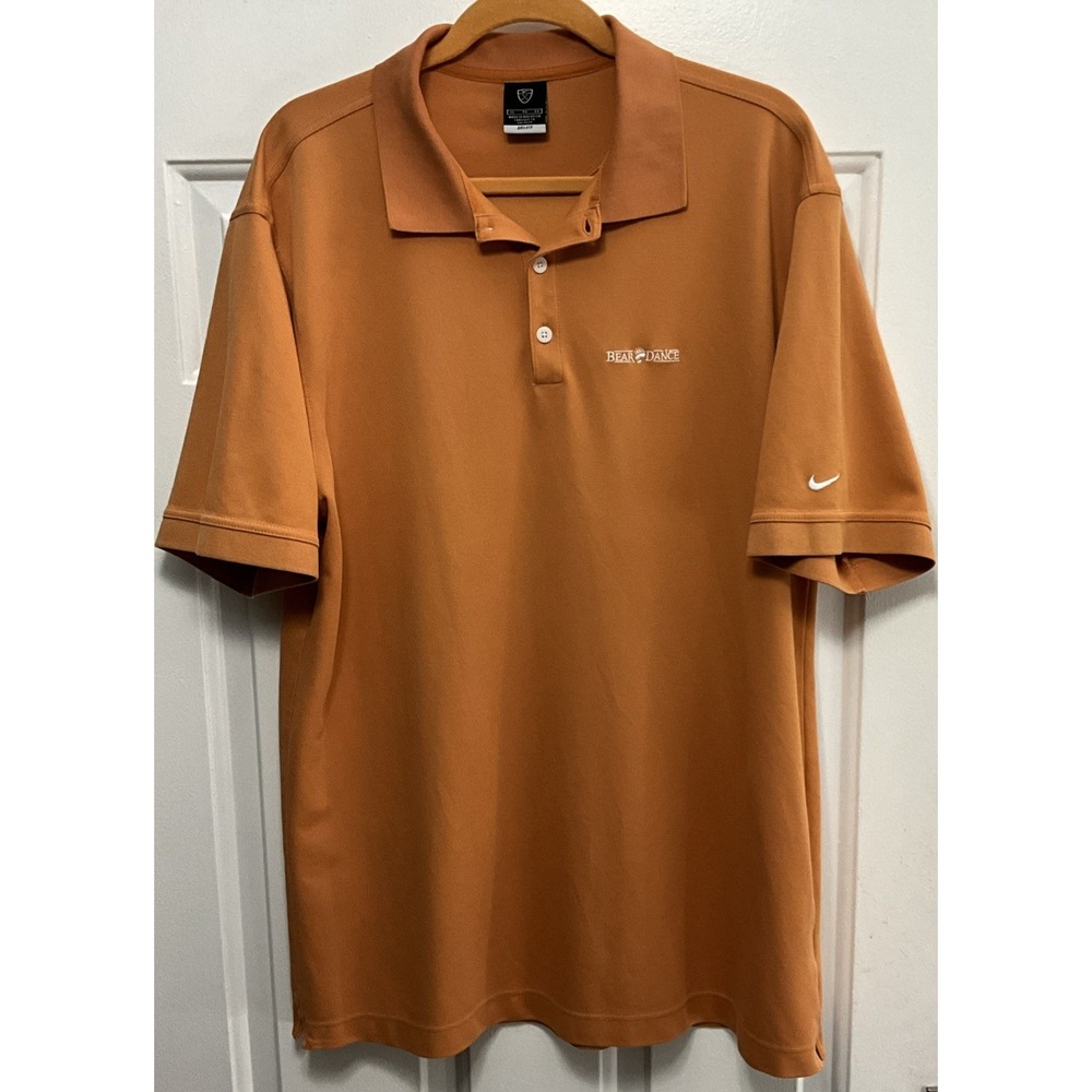 Nike Dry-Fit Orange Polo/Golf Shirt Embroidered Bear Dance Logo Men's XL